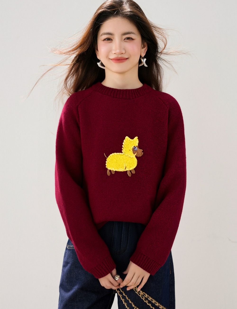 Loose Korean style sweet tops puppy lovely sweater for women