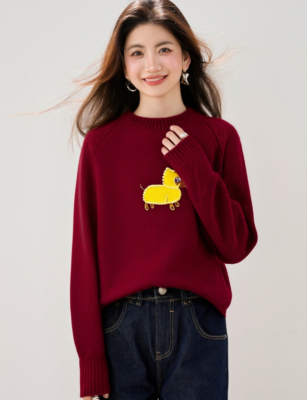 Loose Korean style sweet tops puppy lovely sweater for women