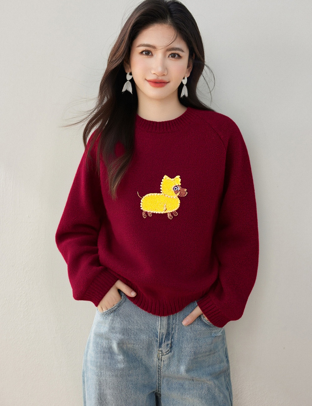 Loose Korean style sweet tops puppy lovely sweater for women