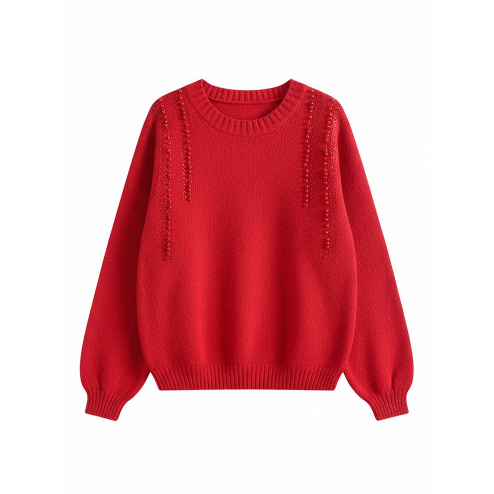 Rhinestone beading sweater long sleeve loose tops