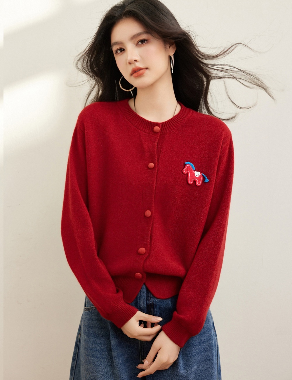 Pony embroidery tops cartoon sweater for women