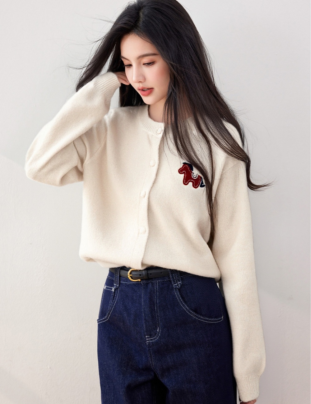 Pony embroidery tops cartoon sweater for women