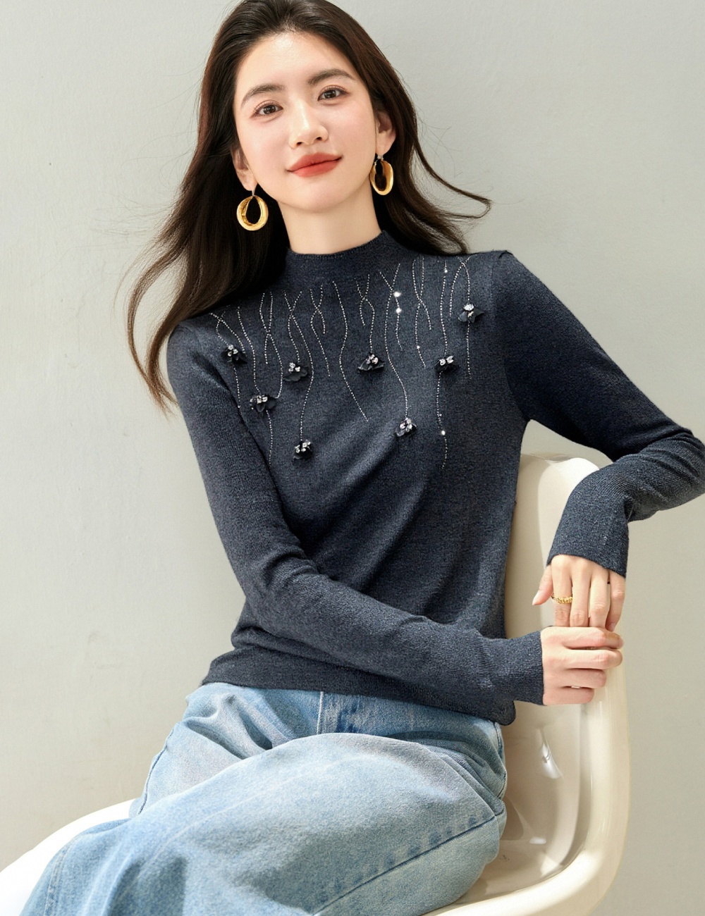Temperament knitted Korean style tops for women