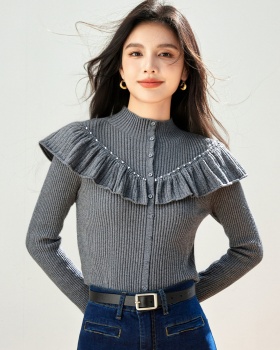 Lotus leaf edges high round neck tops for women