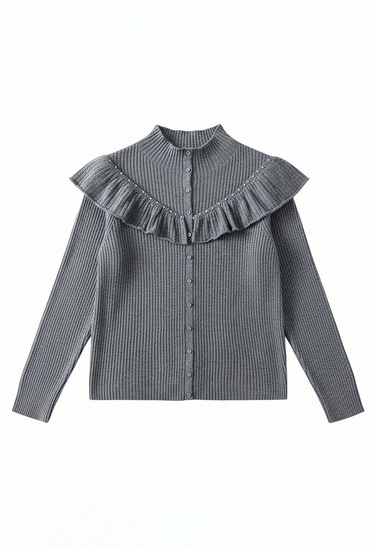 Lotus leaf edges high round neck tops for women