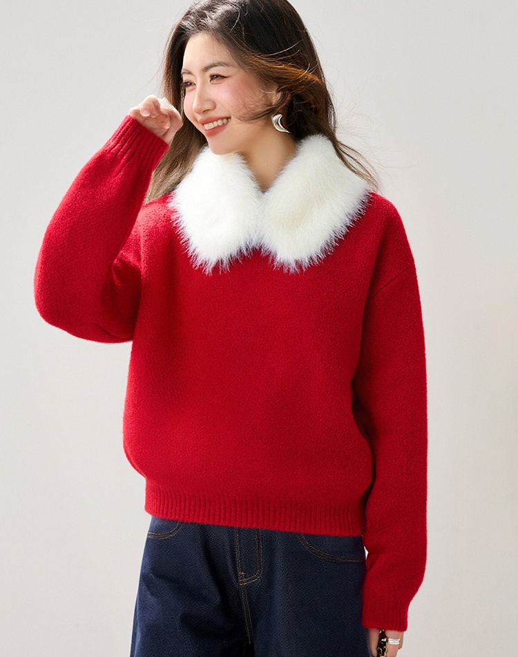 Fur collar tender sweater niche tops for women