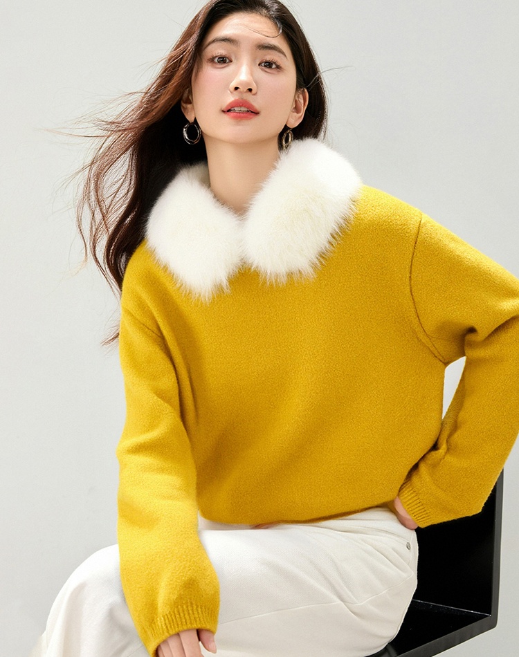 Fur collar tender sweater niche tops for women