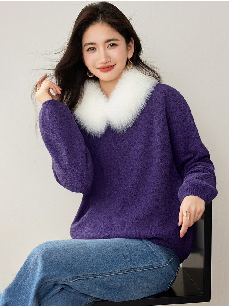 Fur collar tender sweater niche tops for women