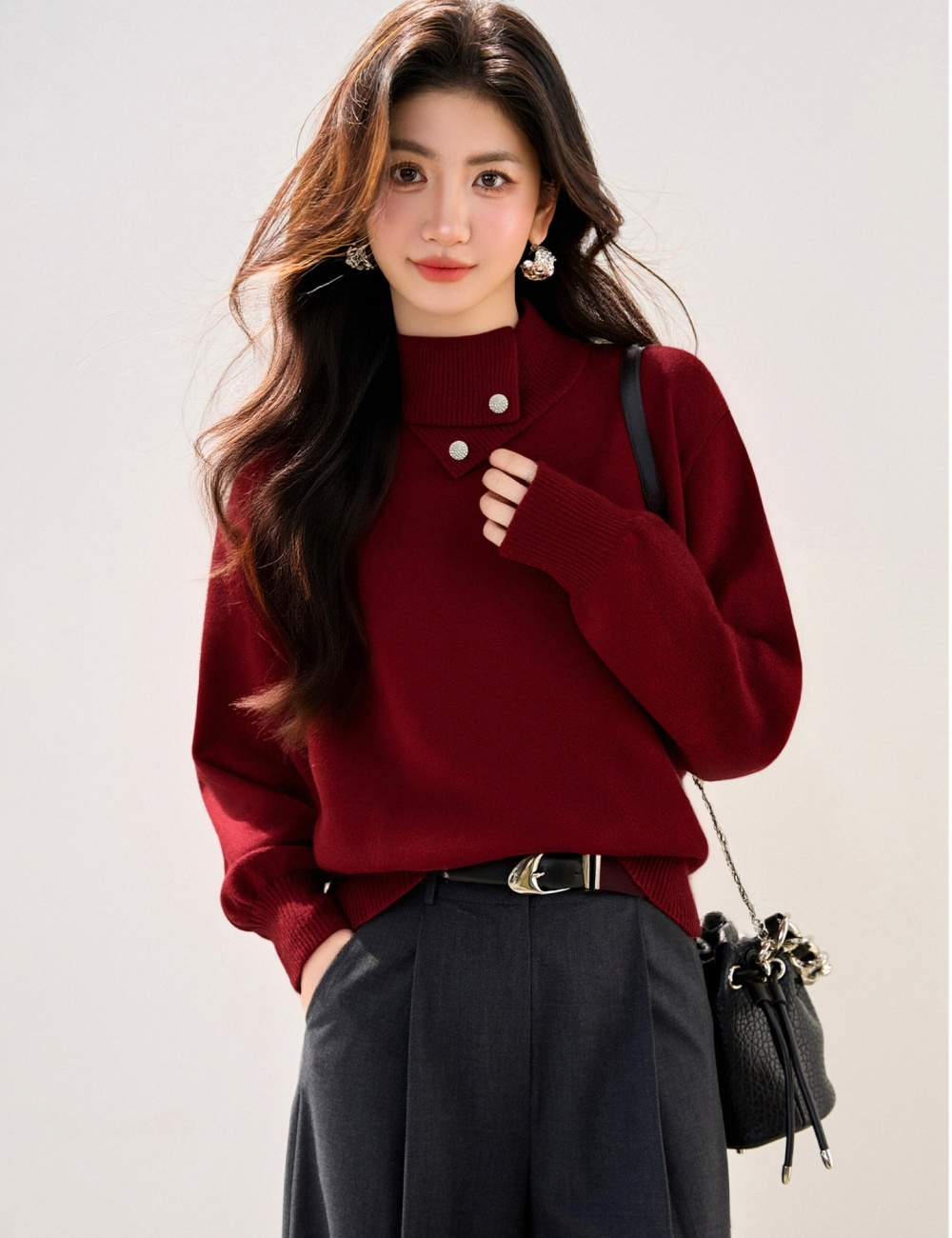 Knitted half high collar all-match Korean style slim tops