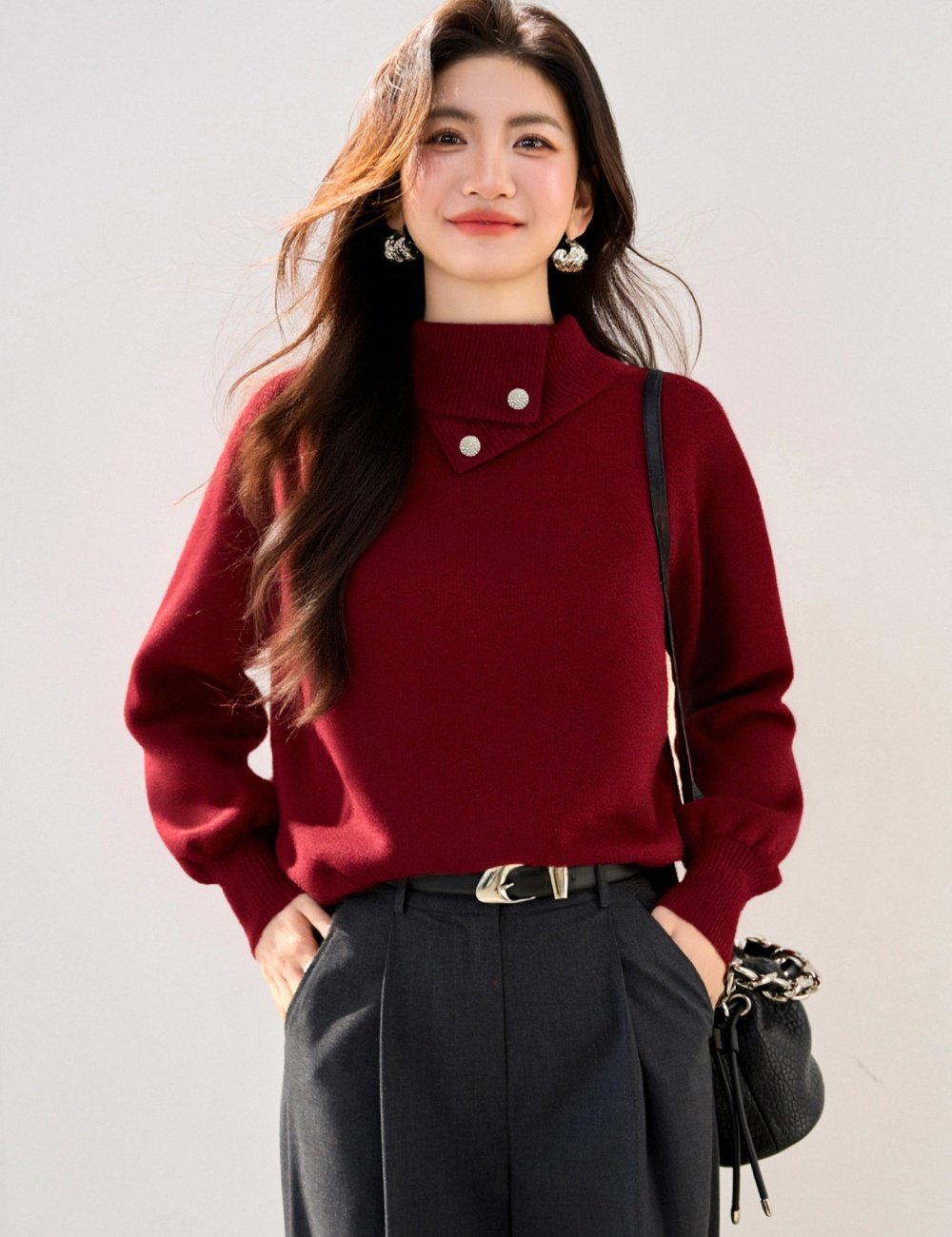 Knitted half high collar all-match Korean style slim tops