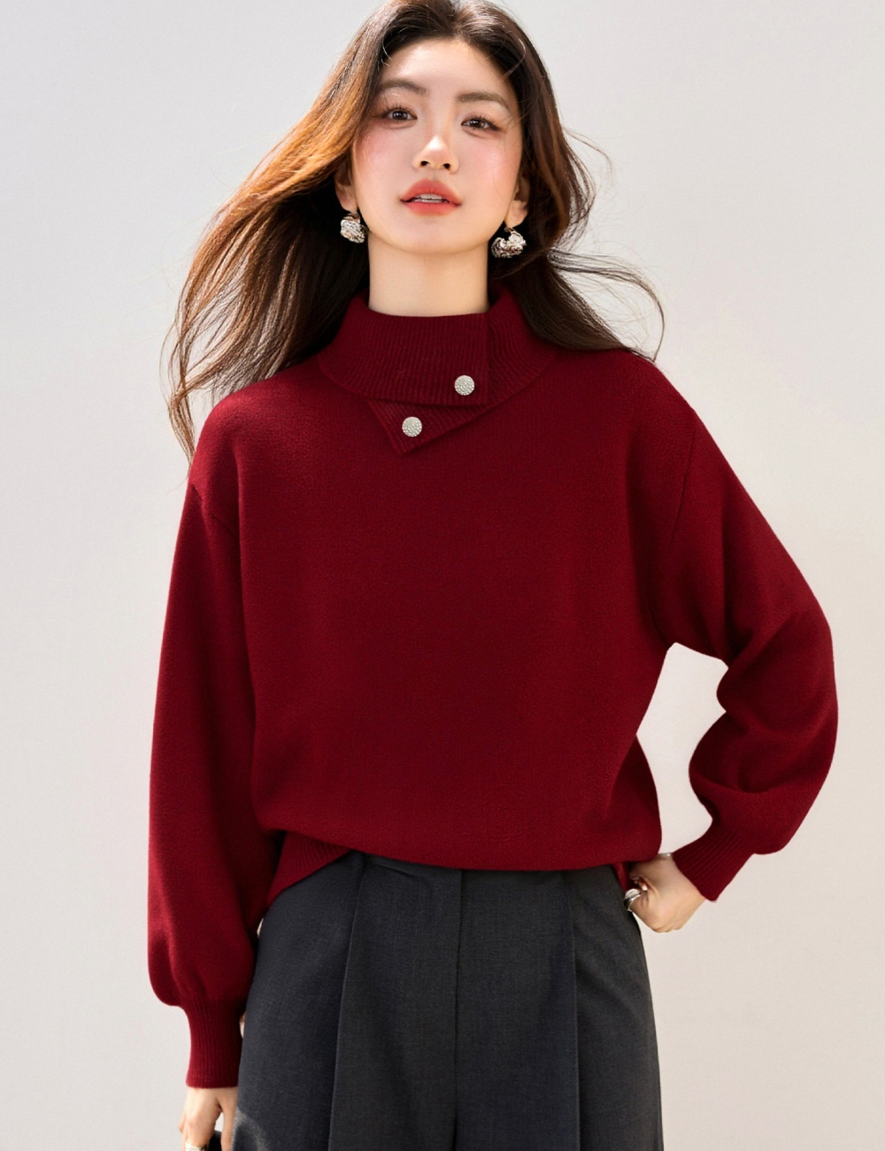 Knitted half high collar all-match Korean style slim tops