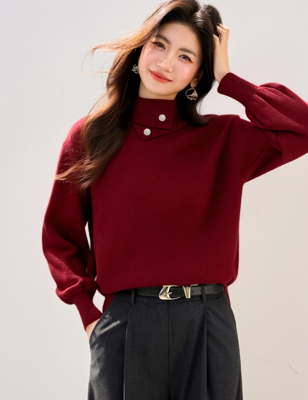 Knitted half high collar all-match Korean style slim tops