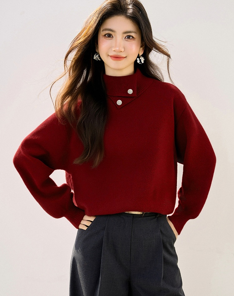 Knitted half high collar all-match Korean style slim tops