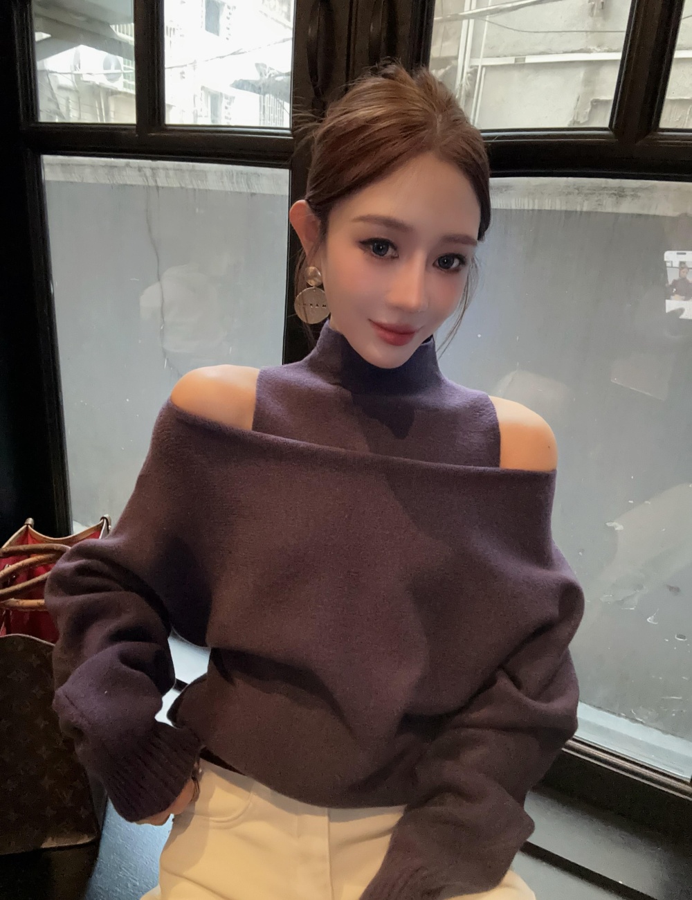 Autumn and winter sweater half high collar vest 2pcs set