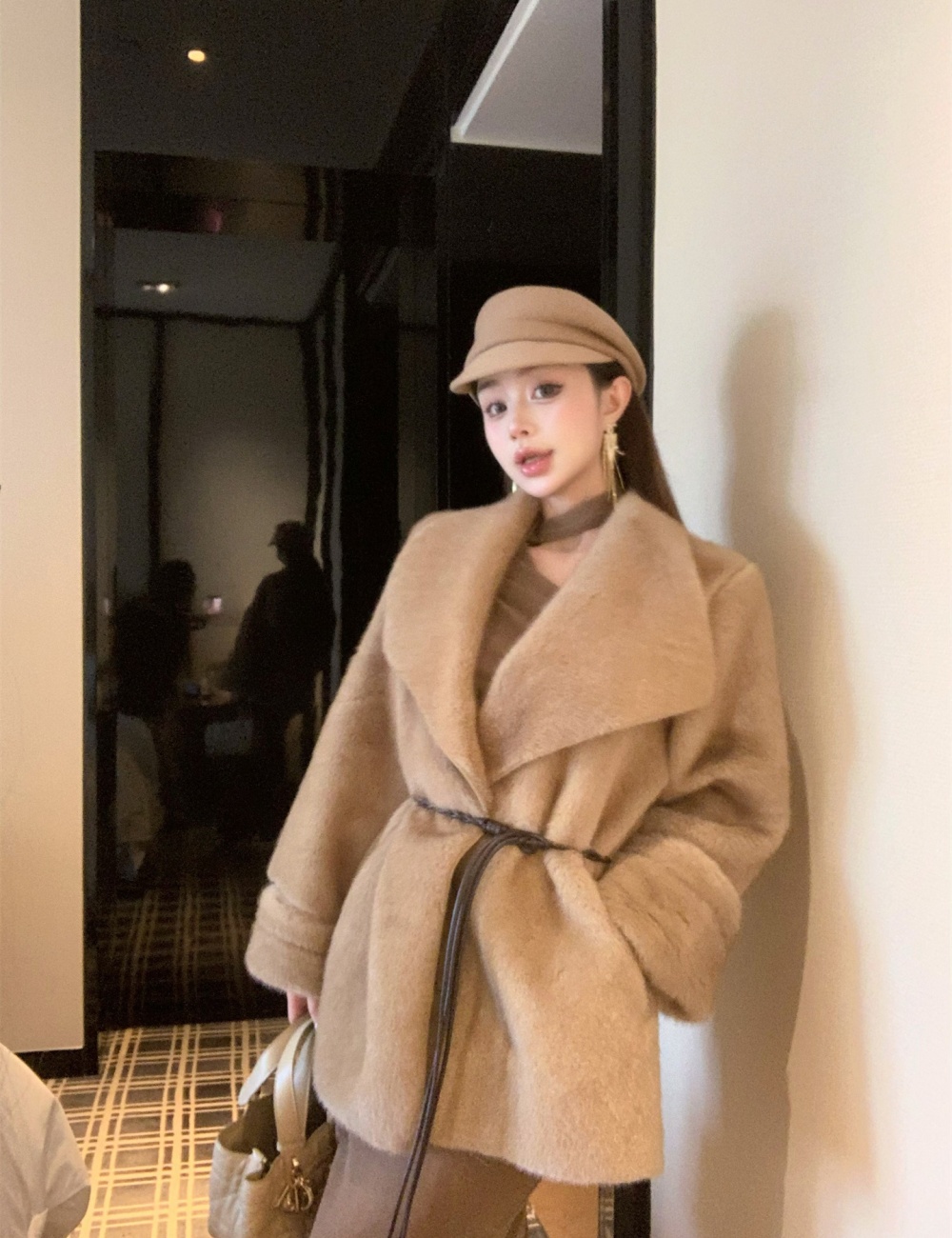 Plush fur coat large lapel coat