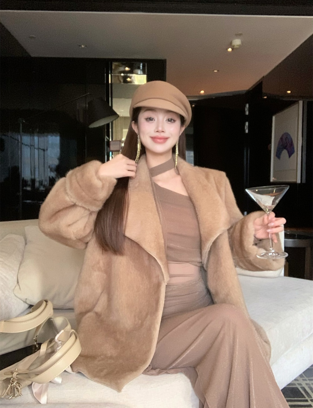 Plush fur coat large lapel coat