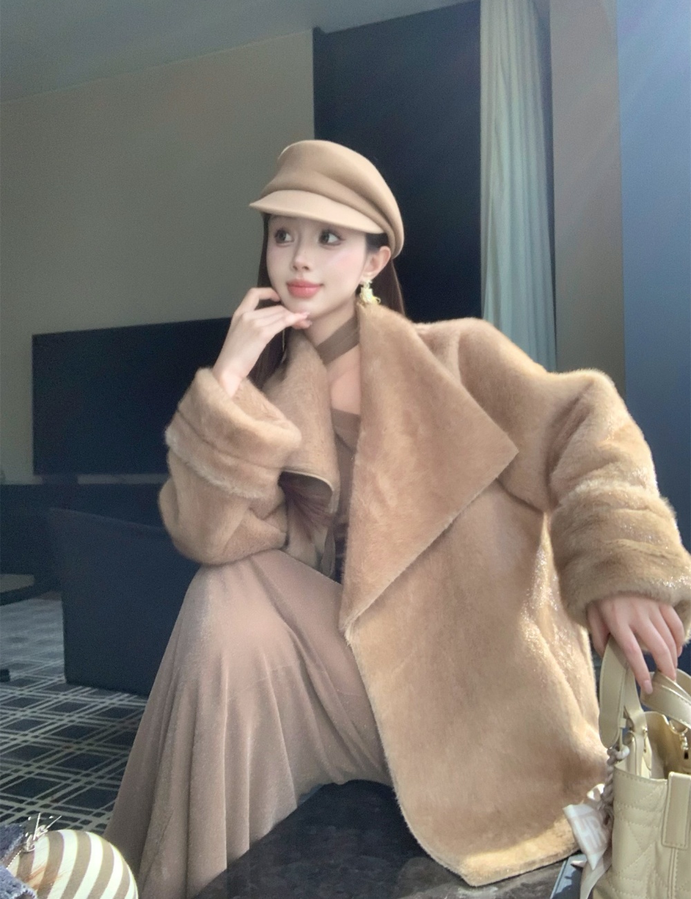 Plush fur coat large lapel coat