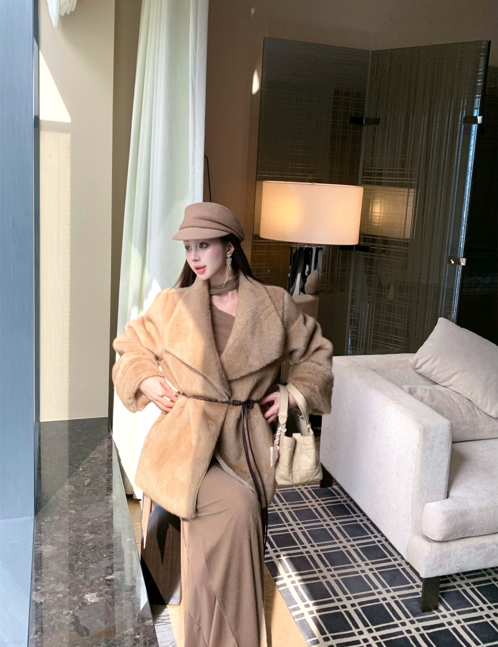 Plush fur coat large lapel coat