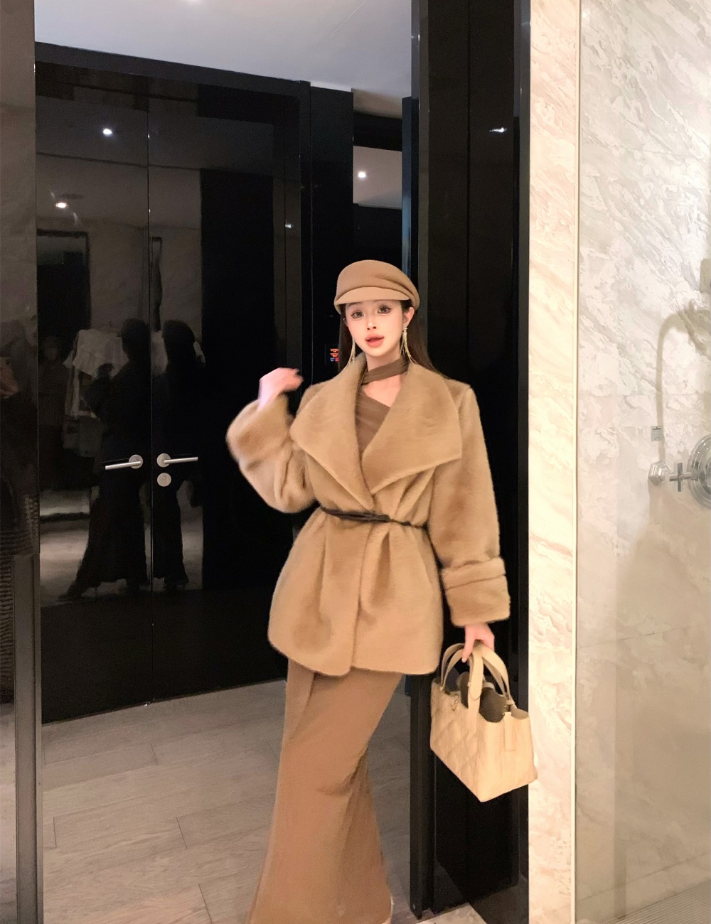 Plush fur coat large lapel coat