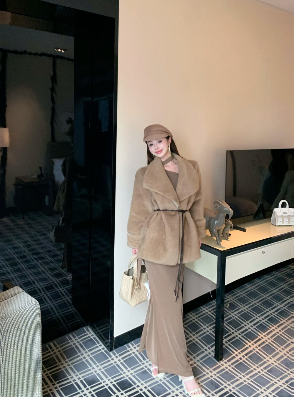 Plush fur coat large lapel coat