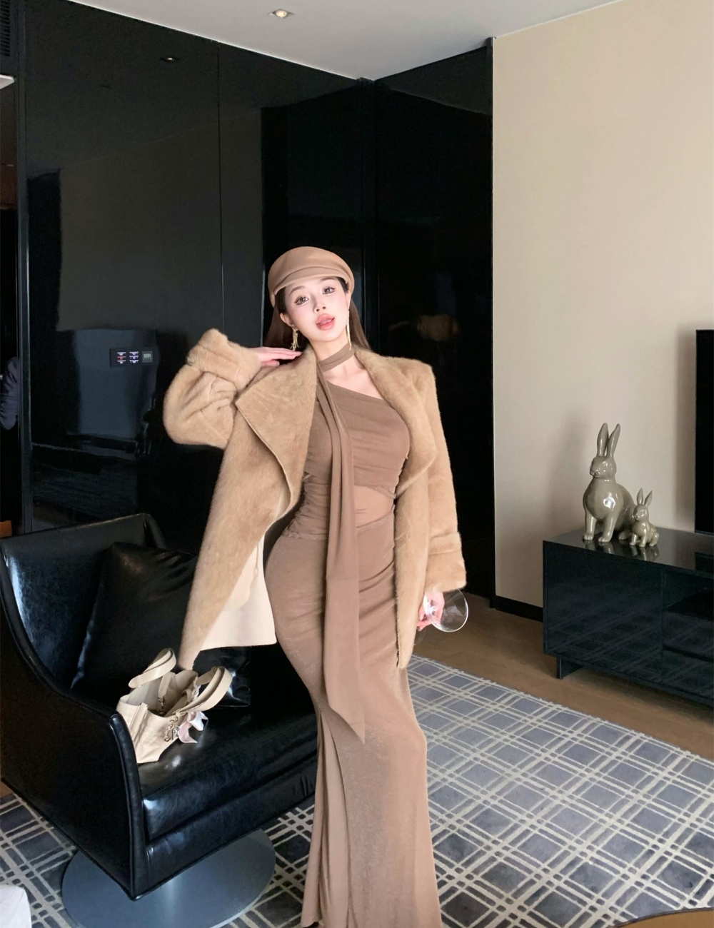 Plush fur coat large lapel coat