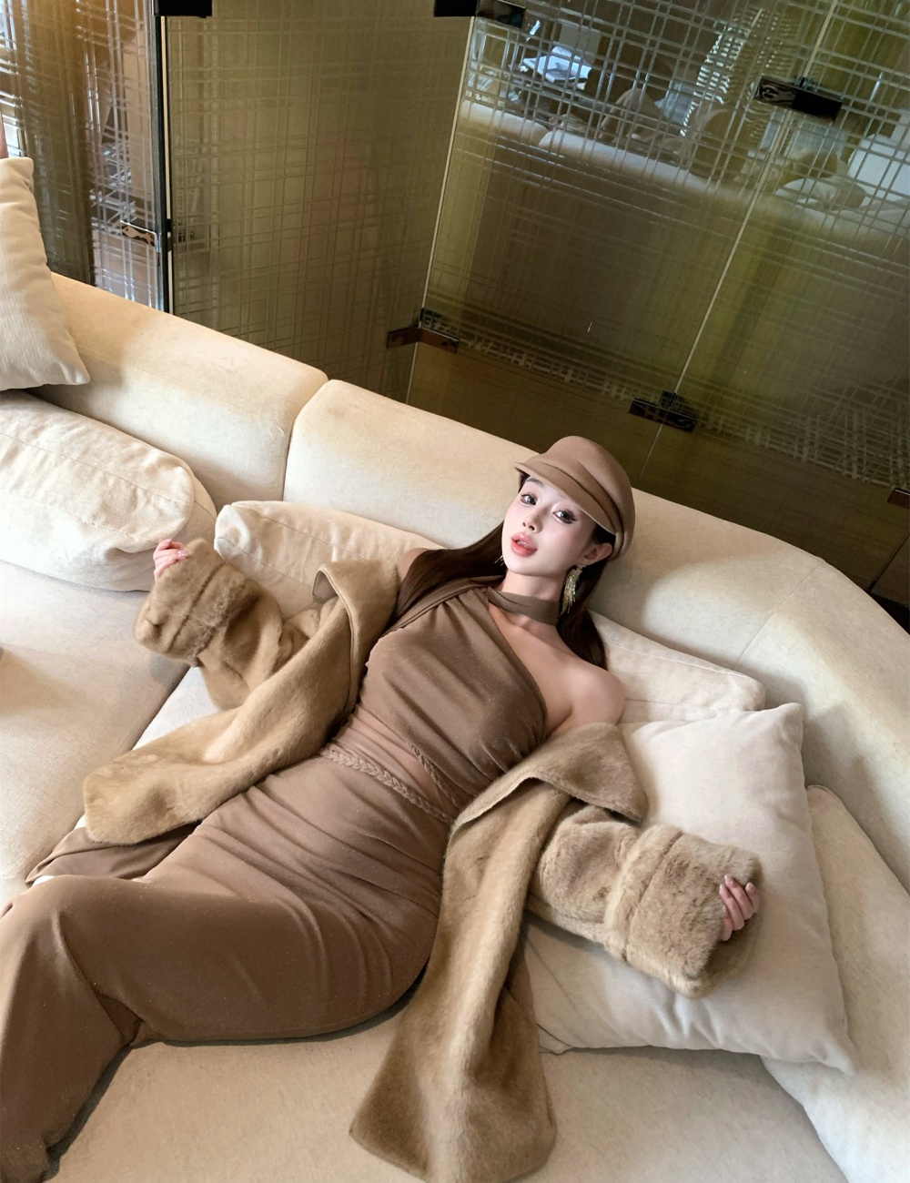 Plush fur coat large lapel coat