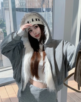 Plus velvet hooded large fur collar thick coat