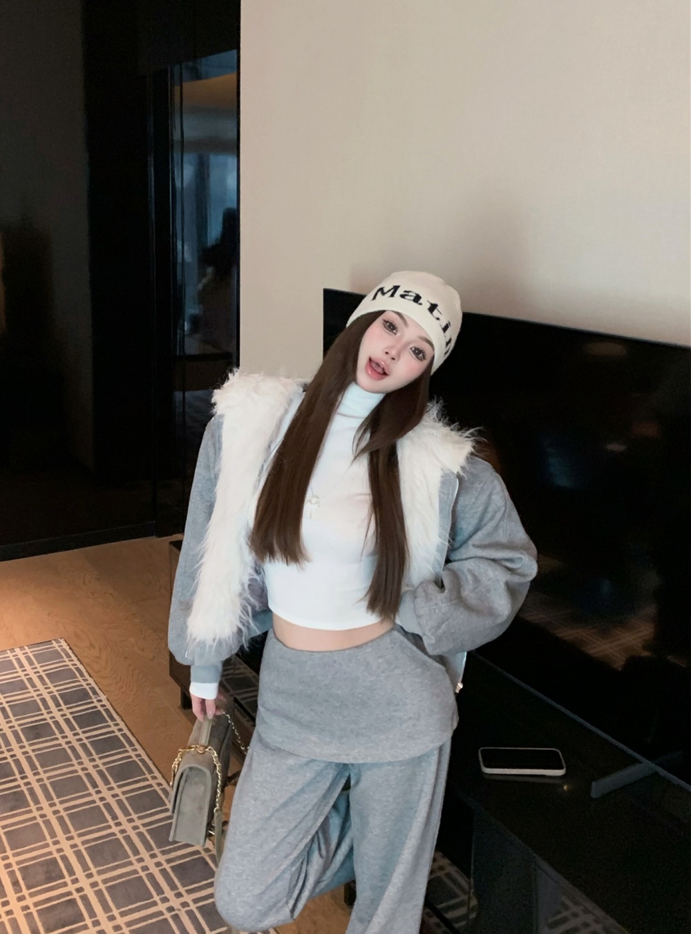 Plus velvet hooded large fur collar thick coat