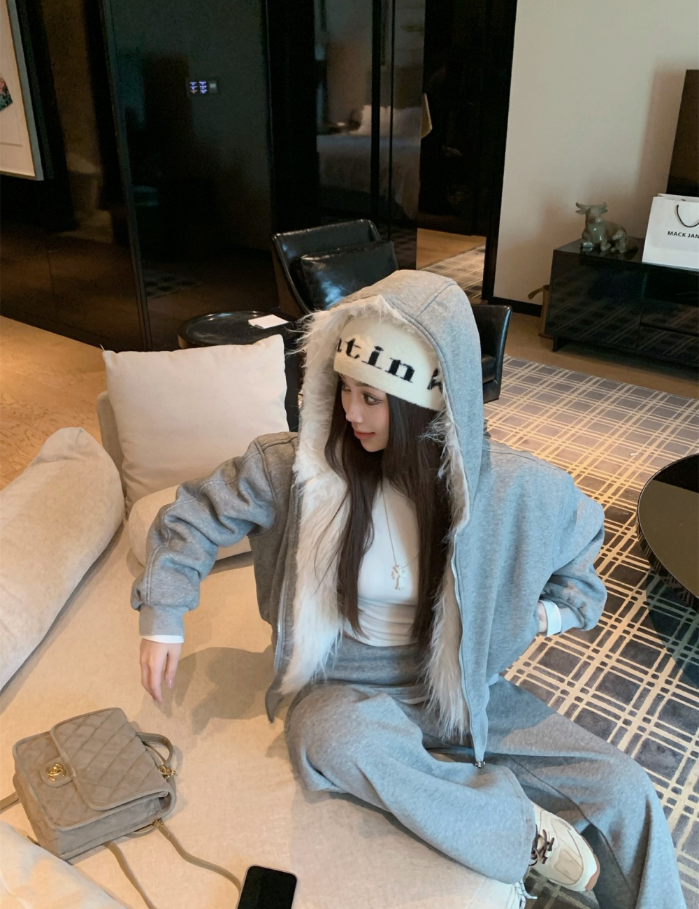 Plus velvet hooded large fur collar thick coat