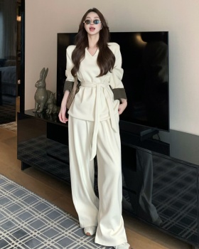 Streamer cuff tops plus velvet loose wide leg pants 3pcs set