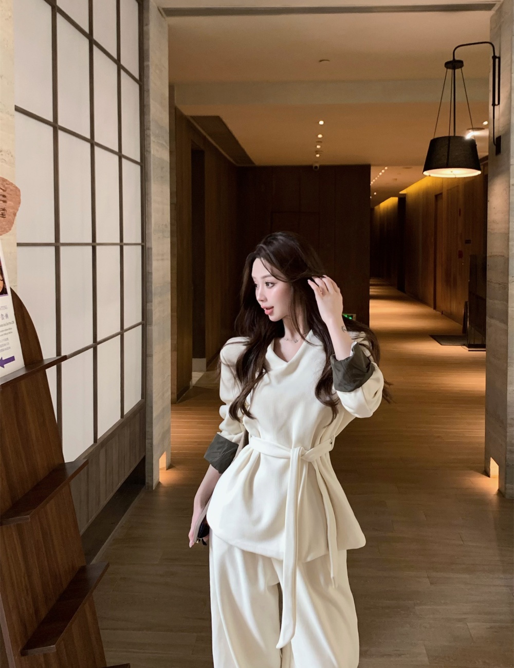 Streamer cuff tops plus velvet loose wide leg pants 3pcs set