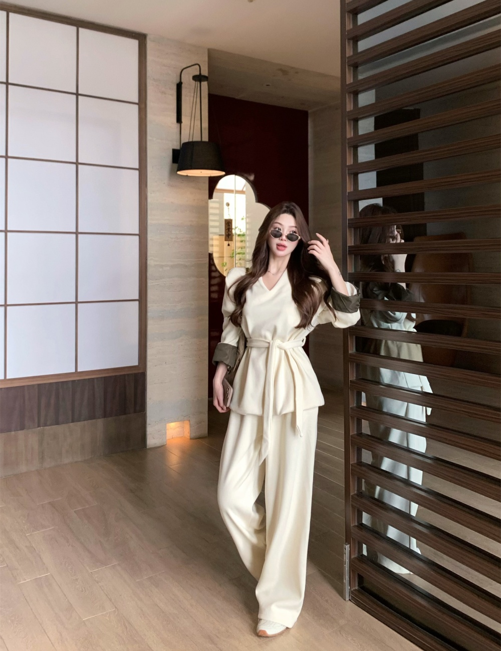 Streamer cuff tops plus velvet loose wide leg pants 3pcs set