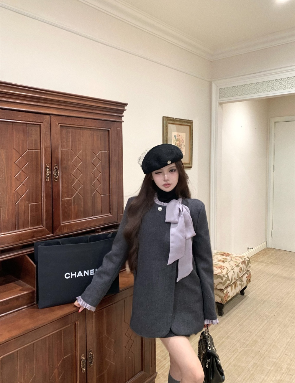 Light luxury skirt streamer coat 2pcs set