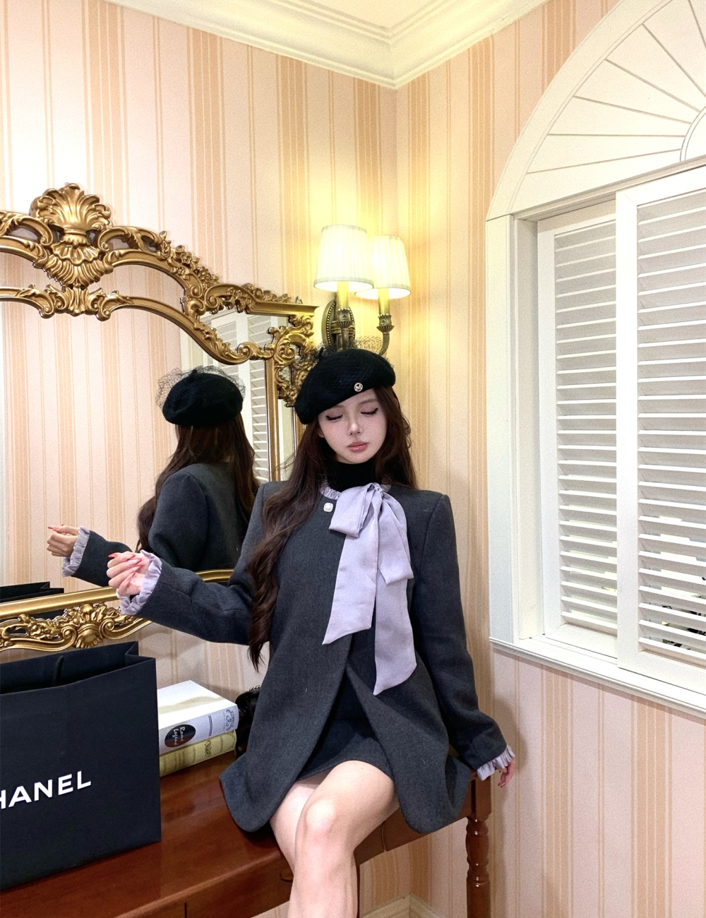 Light luxury skirt streamer coat 2pcs set