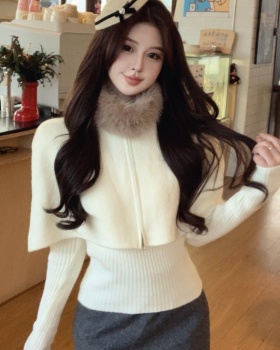 Knitted fox fur collar removable cloak 2pcs set for women