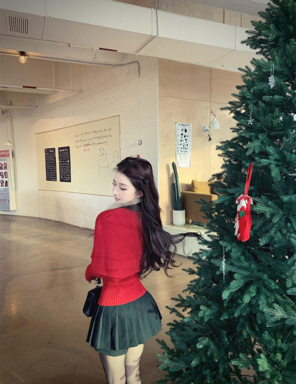 Knitted fox fur collar removable cloak 2pcs set for women