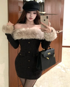 Autumn and winter dress fur collar sleeve T-back