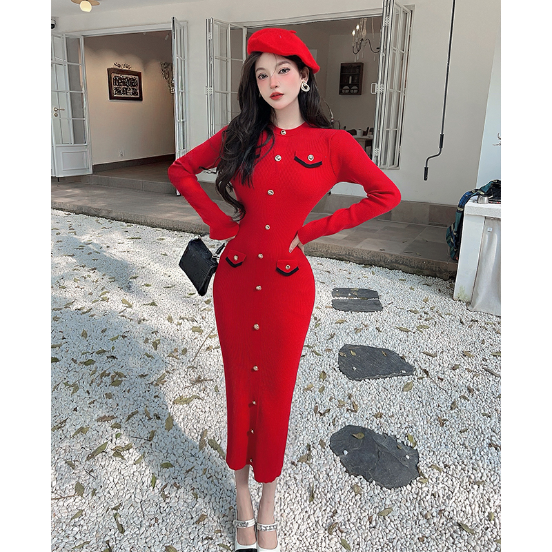 Bottoming winter dress chanelstyle sweater dress for women