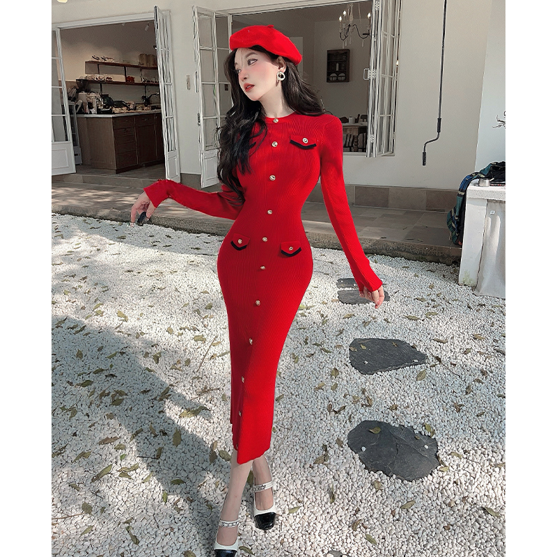 Bottoming winter dress chanelstyle sweater dress for women