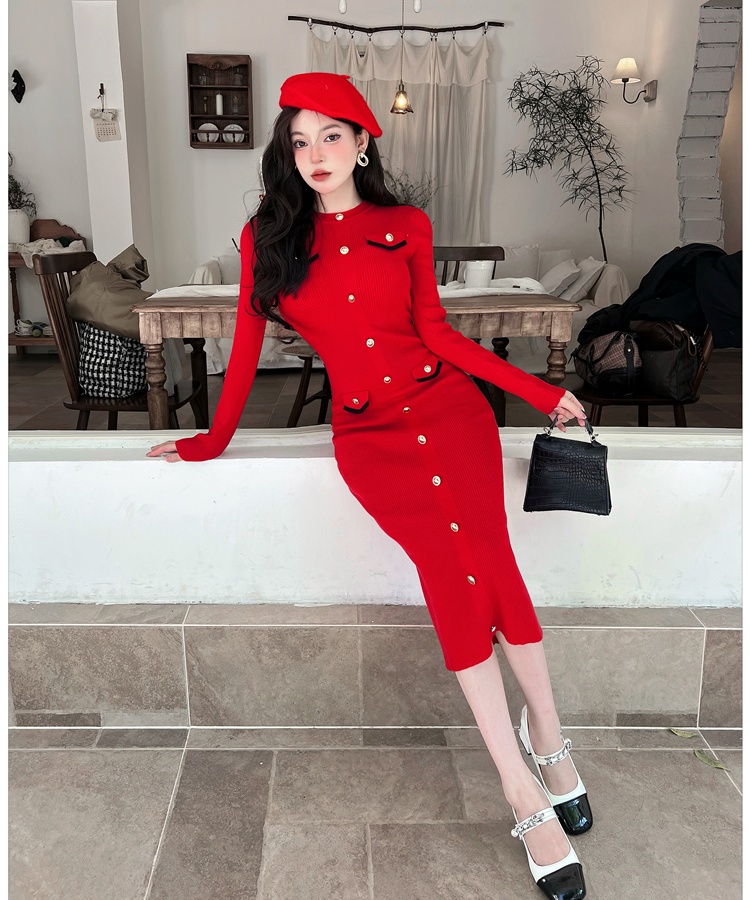 Bottoming winter dress chanelstyle sweater dress for women