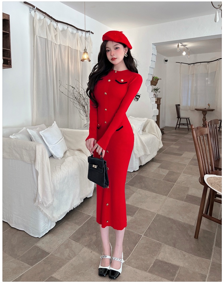 Bottoming winter dress chanelstyle sweater dress for women