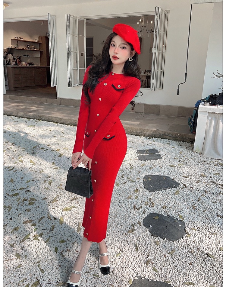 Bottoming winter dress chanelstyle sweater dress for women