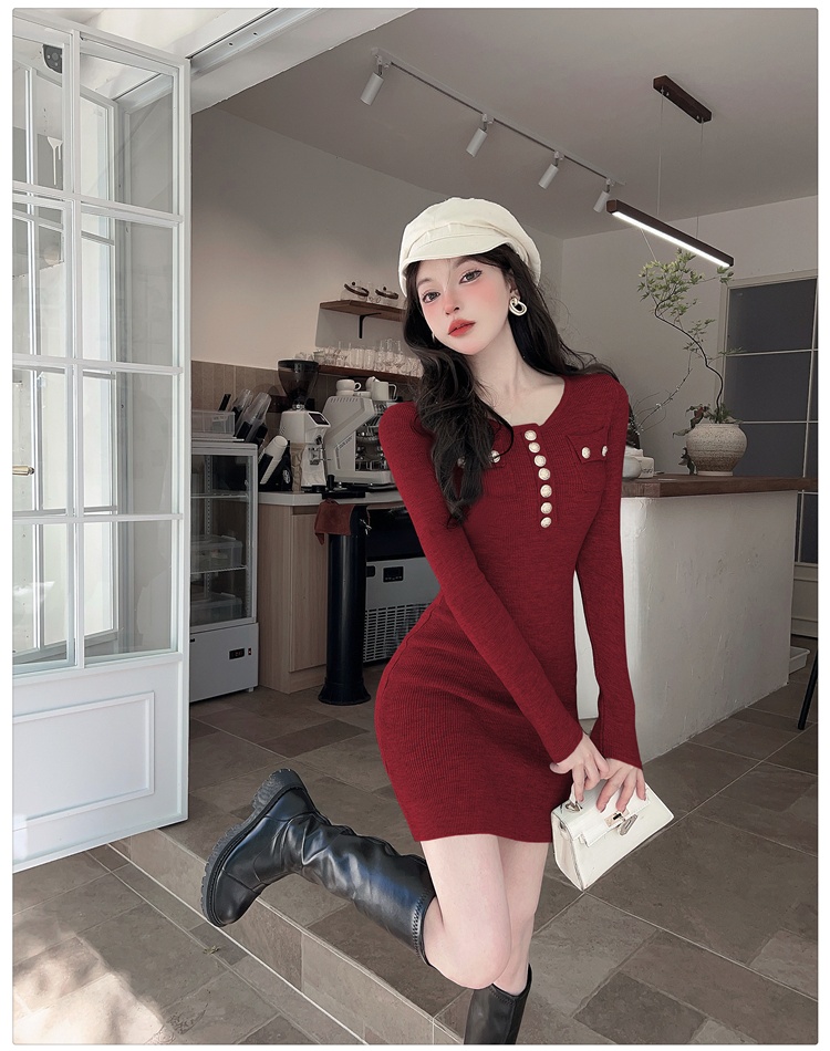 Package hip France style knitted slim dress