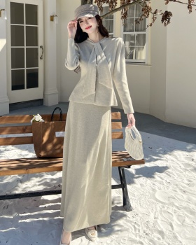 Knitted slim fashion temperament skirt 2pcs set for women