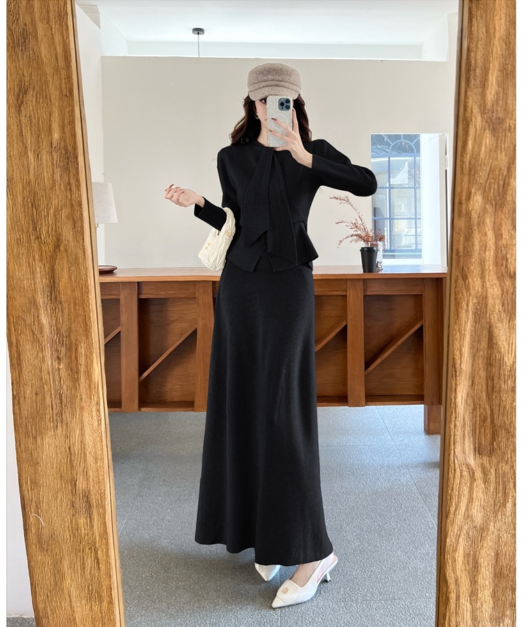 Knitted slim fashion temperament skirt 2pcs set for women