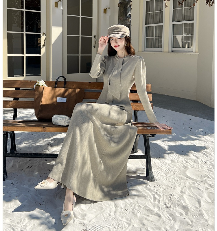 Knitted slim fashion temperament skirt 2pcs set for women