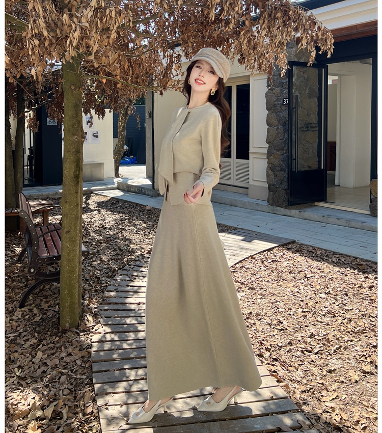 Knitted slim fashion temperament skirt 2pcs set for women