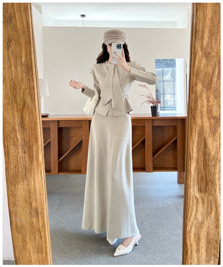 Knitted slim fashion temperament skirt 2pcs set for women