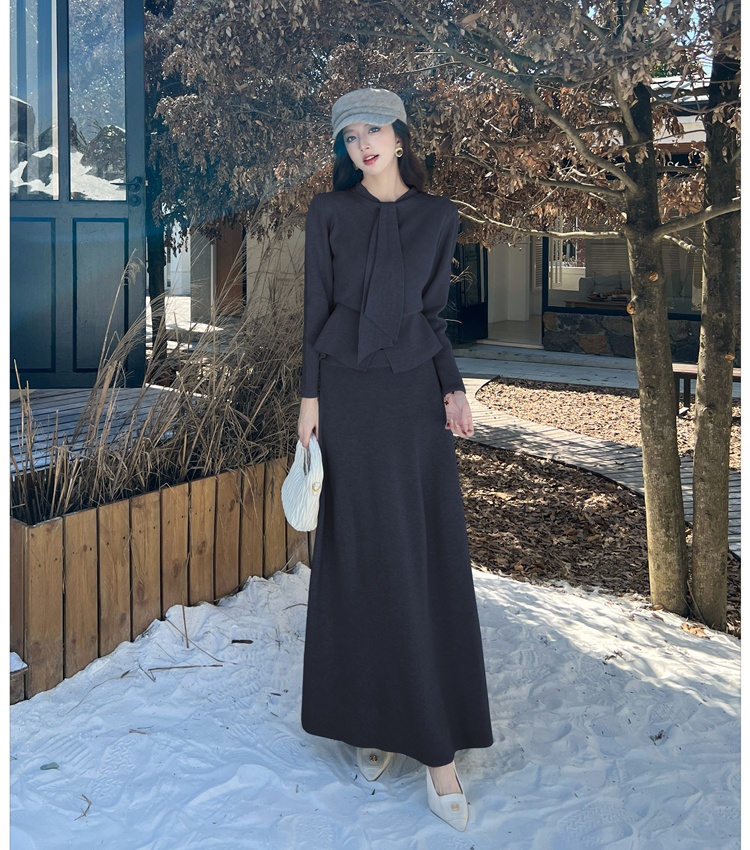 Knitted slim fashion temperament skirt 2pcs set for women
