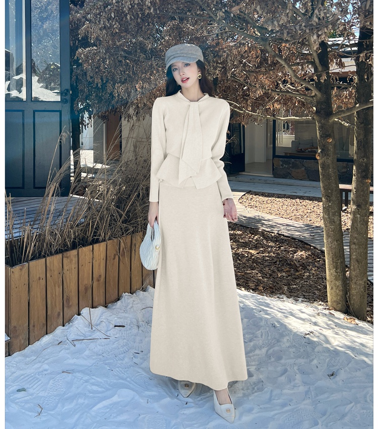 Knitted slim fashion temperament skirt 2pcs set for women